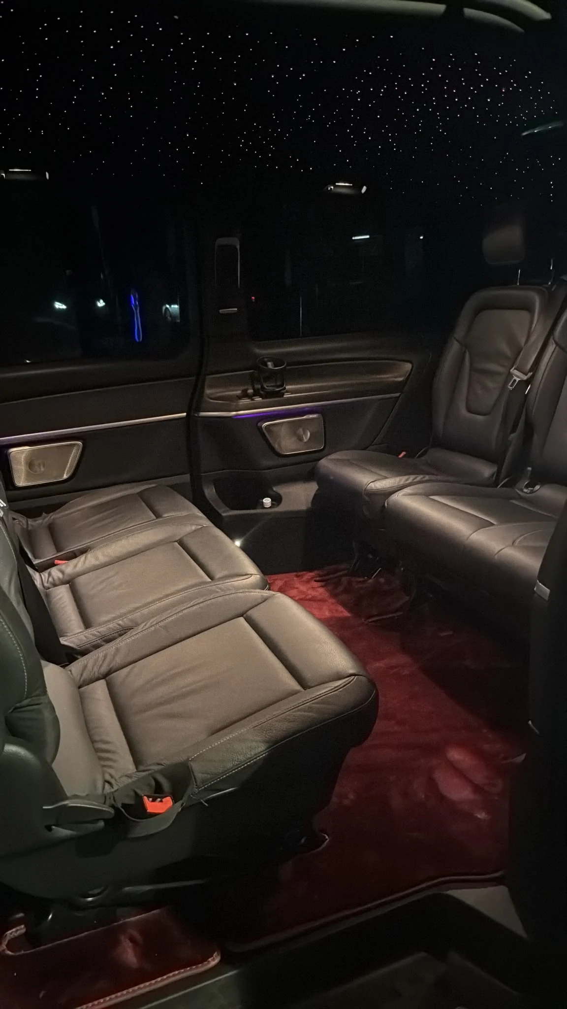 V-Class cabin with leather seats and a starry headliner, photograph supplied by Alps Executive